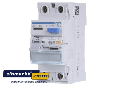 Front view Hager CCA216D Residual current breaker 2-p 16/0,01A 
