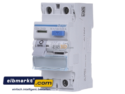 Front view Hager CDA216D Residual current breaker 2-p 16/0,03A - 
