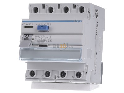 Front view Hager CDA440D Residual current circuit breaker 4-pole, 40A/30mA, 
