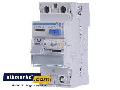 Front view Hager CDS240D Residual current breaker 2-p 40/0,03A - 
