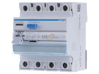 Front view Hager CFA425D Residual current breaker 4-p 

