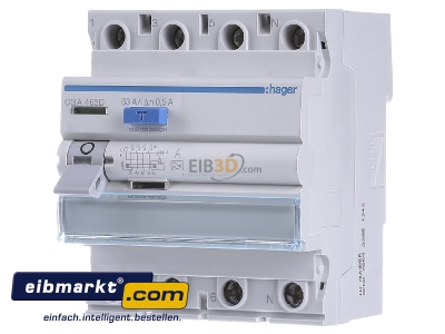 Front view Hager CGA463D Residual current breaker 4-p 63/0,5A 
