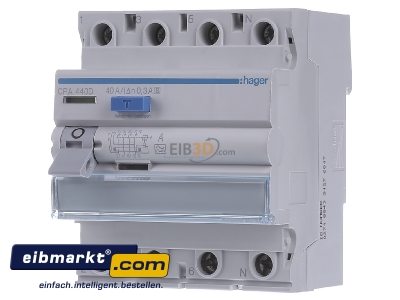 Front view Hager CPA440D Residual current breaker 4-p 40/0,3A
