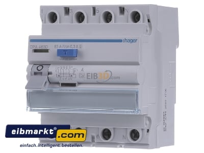 Front view Hager CPA463D Residual current breaker 4-p 63/0,3A

