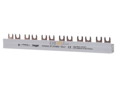 Front view Hager KDN263A Phase busbar 2-p 10mm 210mm 
