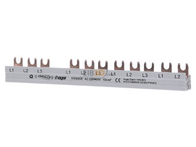 Frontansicht Hager KDN363F Phasenschiene 3polig + Neutralleiter fr Fehlerstromschutzschalter, 10mm, 