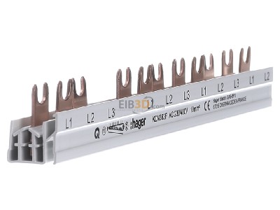 View on the left Hager KDN363F 3-pole phase rail + neutral conductor for residual current device, 10mm, 
