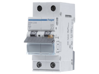 Front view Hager MBN206 Miniature circuit breaker 2-p B6A 
