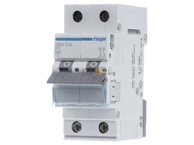 Frontansicht Hager MBN206 Leitungsschutzschalter 2pol. B-6A, 6kA 