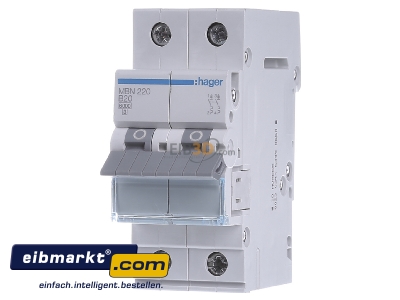 Front view Hager MBN220 Miniature circuit breaker 2-p B20A - 

