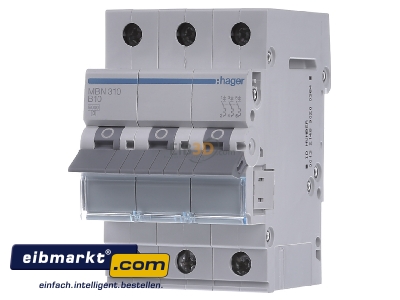 Front view Hager MBN310 Miniature circuit breaker 3-p B10A
