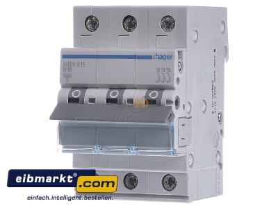 Front view Hager MBN316 Miniature circuit breaker 3-p B16A 
