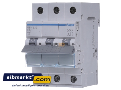 Front view Hager MBN332 Miniature circuit breaker 3-p B32A
