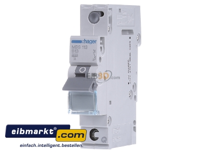 Front view Hager MBS113 Miniature circuit breaker 1-p B13A - 
