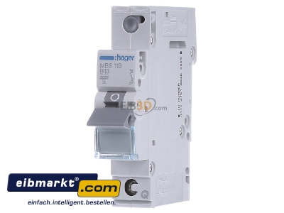 Frontansicht Hager MBS113 Leitungsschutzschalter 1p. B-13A,6kA,1M QC 