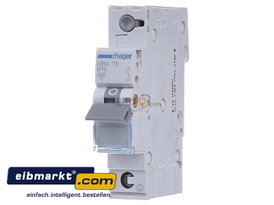 Front view Hager MBS116 Miniature circuit breaker 1-p B16A - 
