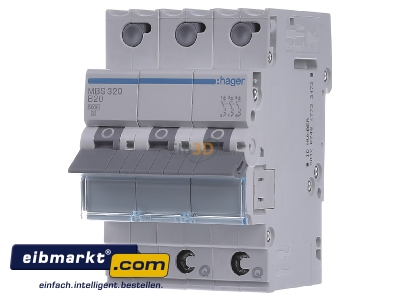 Front view Hager MBS320 Miniature circuit breaker 3-p B20A
