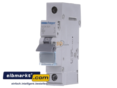 Front view Hager MCN101 Miniature circuit breaker 1-p C1A
