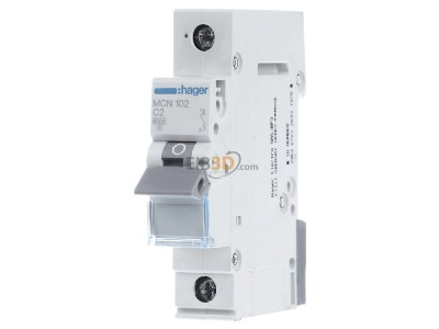 Front view Hager MCN102 Miniature circuit breaker 1-p C2A 
