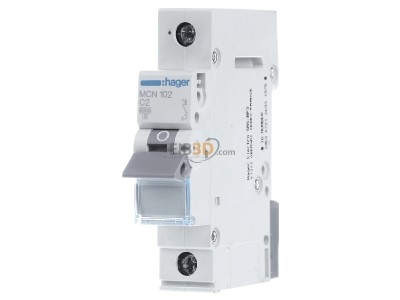 Frontansicht Hager MCN102 Leitungsschutzschalter 1pol. C-2A, 6kA 