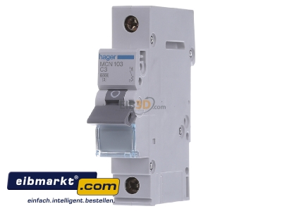 Front view Hager MCN103 Miniature circuit breaker 1-p C3A
