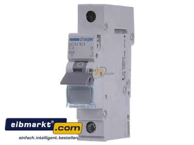 Front view Hager MCN104 Miniature circuit breaker 1-p C4A

