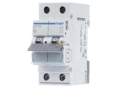 Front view Hager MCN201 Miniature circuit breaker 2-p C1A 
