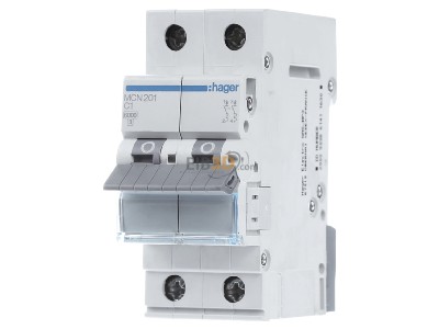 Frontansicht Hager MCN201 Leitungsschutzschalter 2pol. C-1A, 6kA 