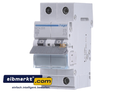 Front view Hager MCN225 Miniature circuit breaker 2-p C25A 
