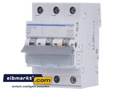 Front view Hager MCN310 Miniature circuit breaker 3-p C10A - 
