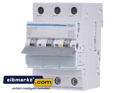 Front view Hager MCN313 Miniature circuit breaker 3-p C13A - 
