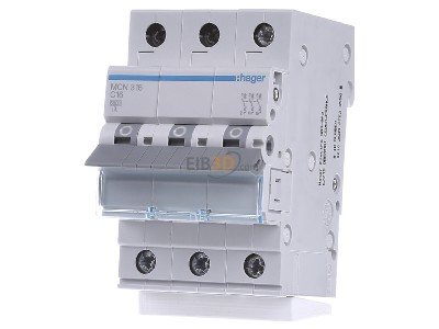 Front view Hager MCN316 Miniature circuit breaker 3-p C16A 
