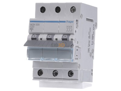Front view Hager MCN320 Miniature circuit breaker 3-p C20A 
