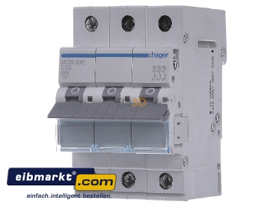 Front view Hager MCN332 Miniature circuit breaker 3-p C32A
