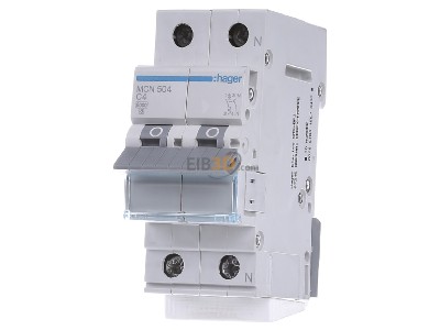 Front view Hager MCN504 Miniature circuit breaker 2-p C4A 
