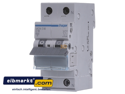 Front view Hager MCN516 Miniature circuit breaker 1-p C16A - 
