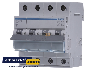 Front view Hager MCN613 Miniature circuit breaker 3-p C13A - 
