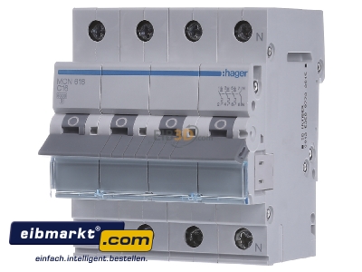 Front view Hager MCN616 Miniature circuit breaker 3-p C16A - 
