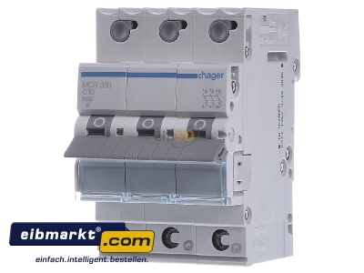 Front view Hager MCS310 Miniature circuit breaker 3-p C10A 
