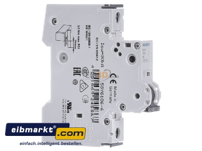 View on the left Siemens Indus.Sector 5SY6106-6 Miniature circuit breaker 1-p B6A - 
