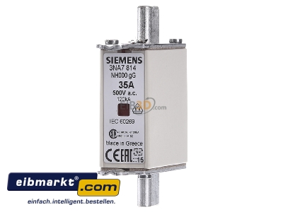 Front view Siemens Indus.Sector 3NA7814 Low Voltage HRC fuse NH000 35A 
