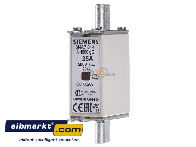 Frontansicht Siemens Indus.Sector 3NA7814 NH-Sicherungseinsatz G000 35A 500AC/250DC 