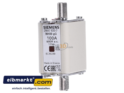 Frontansicht Siemens Indus.Sector 3NA7830-7 NH-Sicherungseinsatz G00 100A 500AC/250DC 