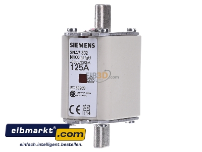 Front view Siemens Indus.Sector 3NA7832 Low Voltage HRC fuse NH00 125A

