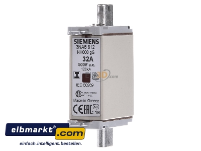 Front view Siemens Indus.Sector 3NA6812 Low Voltage HRC fuse NH000 32A
