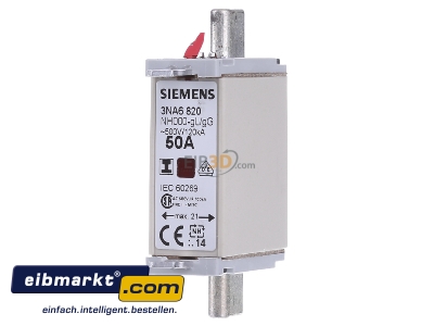 Frontansicht Siemens Indus.Sector 3NA6820 NH-Sicherungseinsatz G000 50A 500AC/250DC 