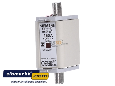 Frontansicht Siemens Indus.Sector 3NA6836 NH-Sicherungseinsatz G00 160A 500AC/250DC 