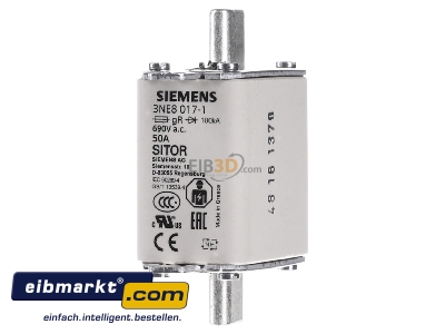 Frontansicht Siemens Indus.Sector 3NE80171 Sitor-Sicherungseinsatz 50A, 690VAC Gr.00 3NE8017-1