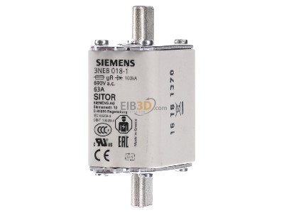 Front view Siemens 3NE8018-1 Low Voltage HRC fuse NH00 63A 
