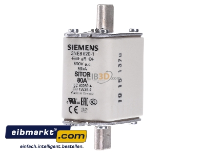 Front view Siemens Indus.Sector 3NE8020-1 Low Voltage HRC fuse NH00 80A - 
